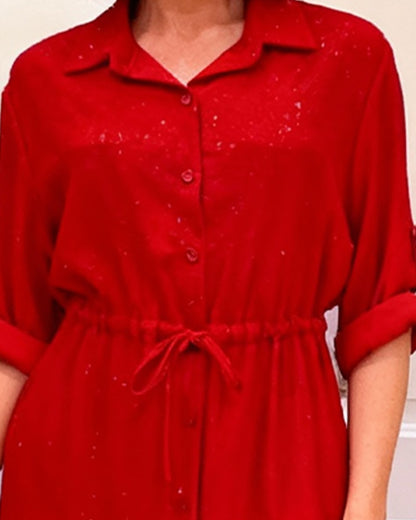 Sukienka koszulowa z kołnierzykiem i wiązaniem w talii