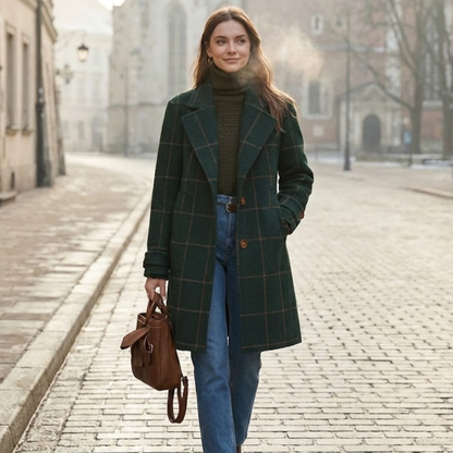 Płaszcz damski w kratę o klasycznym kroju