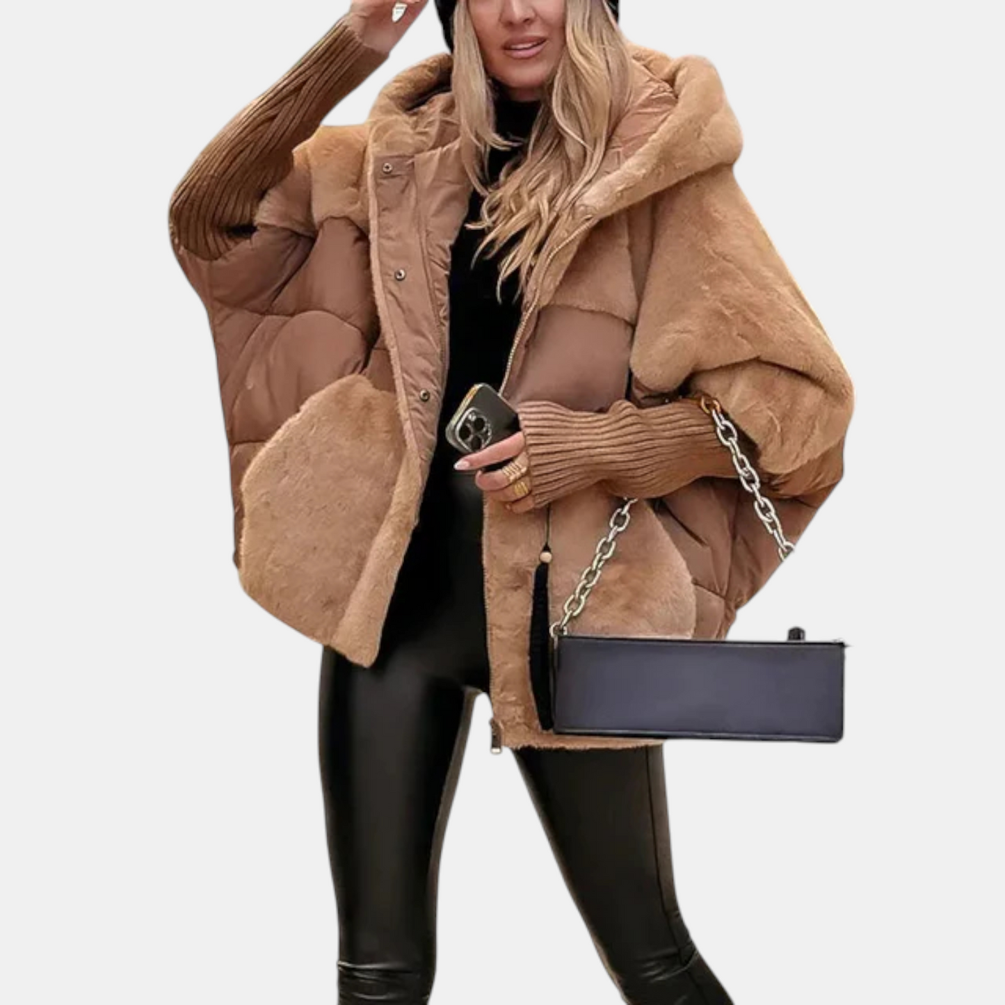 Oversized Kurtka Puchowa z Kapturem w Stylu Patchwork