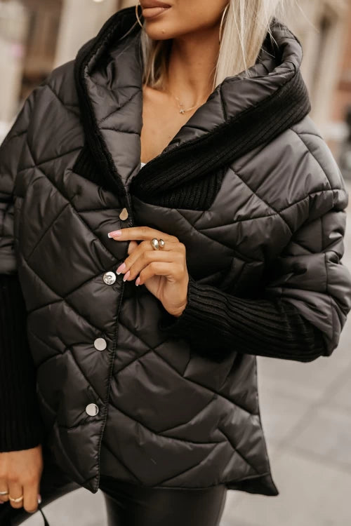 Kamizelka damska pikowana | zapinana na guziki z wysokim kołnierzem