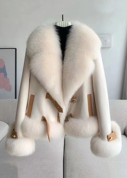 Kurtka damska | z futrzanym kołnierzem i mankietami