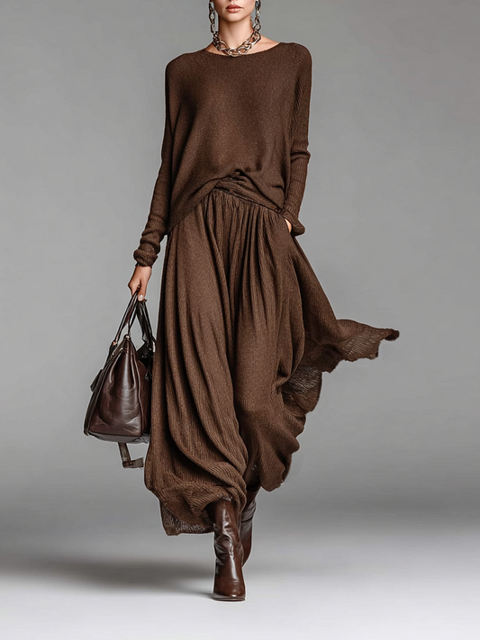 Zestaw swetra i spódnicy z okrągłym dekoltem dla kobiet