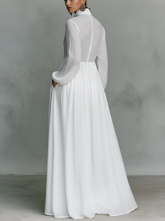 Minimalistyczna maxi sukienka z bawełny i lnu z guzikami