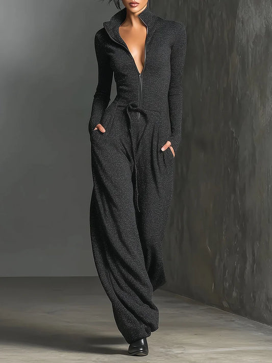 Elegancki Damski Sweter z Dżetami i Zapięciem z Przodu