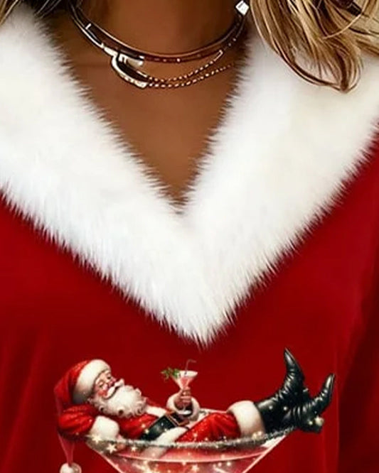 Bluzka damska | Bluzka z nadrukiem i futrzanym wykończeniem