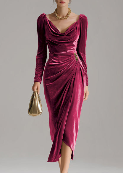 Fayola | Dopasowana Aksamitna Sukienka z Guzikiem w Talii