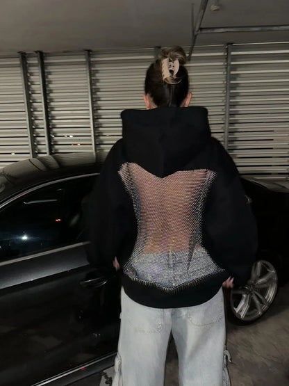 Bluza damska | z kapturem oversize z ozdobną aplikacją na plecach