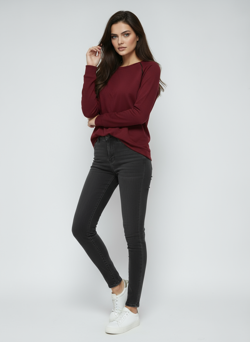 Bluza damska | Klasyczny sweter z okrągłym dekoltem i długim rękawem