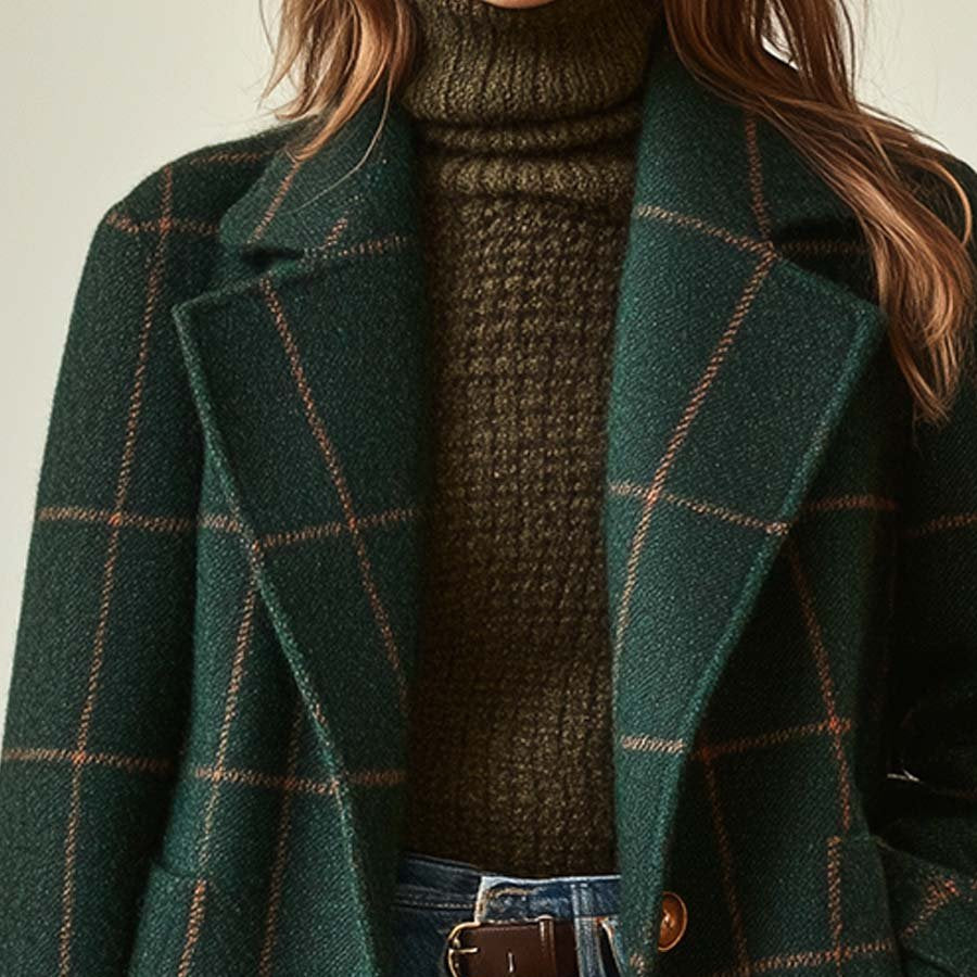 Płaszcz damski w kratę o klasycznym kroju