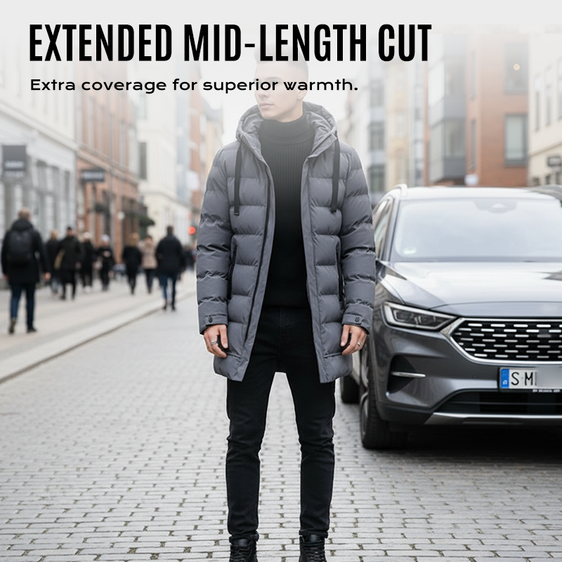 Kurtka zimowa męska z kapturem o przedłużonym kroju