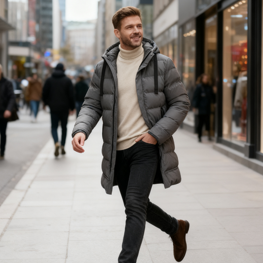 Kurtka zimowa męska z kapturem o przedłużonym kroju