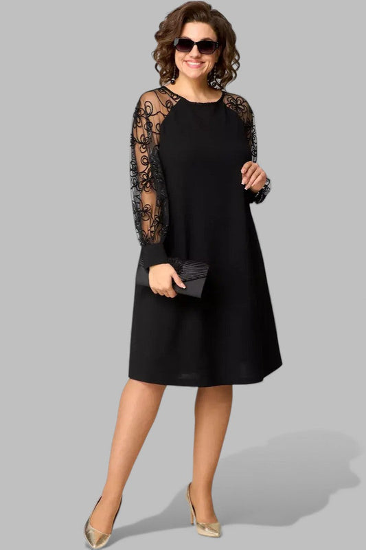 Sukienka damska | Elegancka sukienka z koronkowymi rękawami